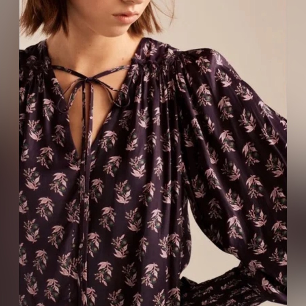 Women’s Rebecca Taylor Sophisticated Fleurs Silk Shirt Purple Size XS